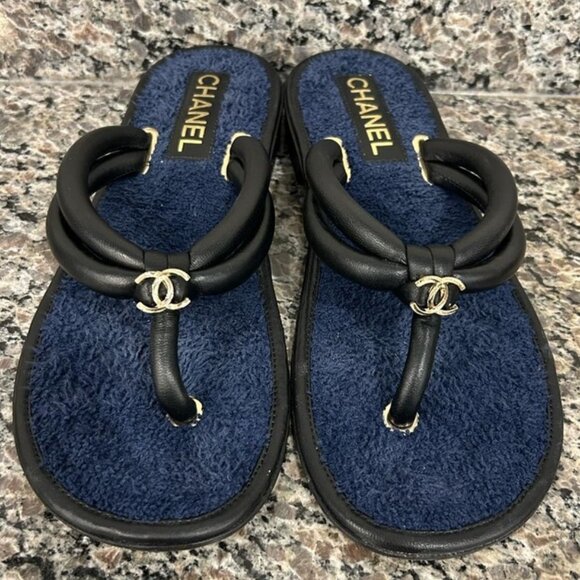 Chanel Interlocking GG Navy Blue Slippers US Women's Size 7.5 SPB-SAL (337648) - Picture 1 of 7